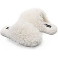 thumbnail image 3 of Seranoma Jenna Womens Ladies Fuzzy Flat Comfort Fur Thermal Indoor Outdoor Slide Home Slippers White, 3 of 7