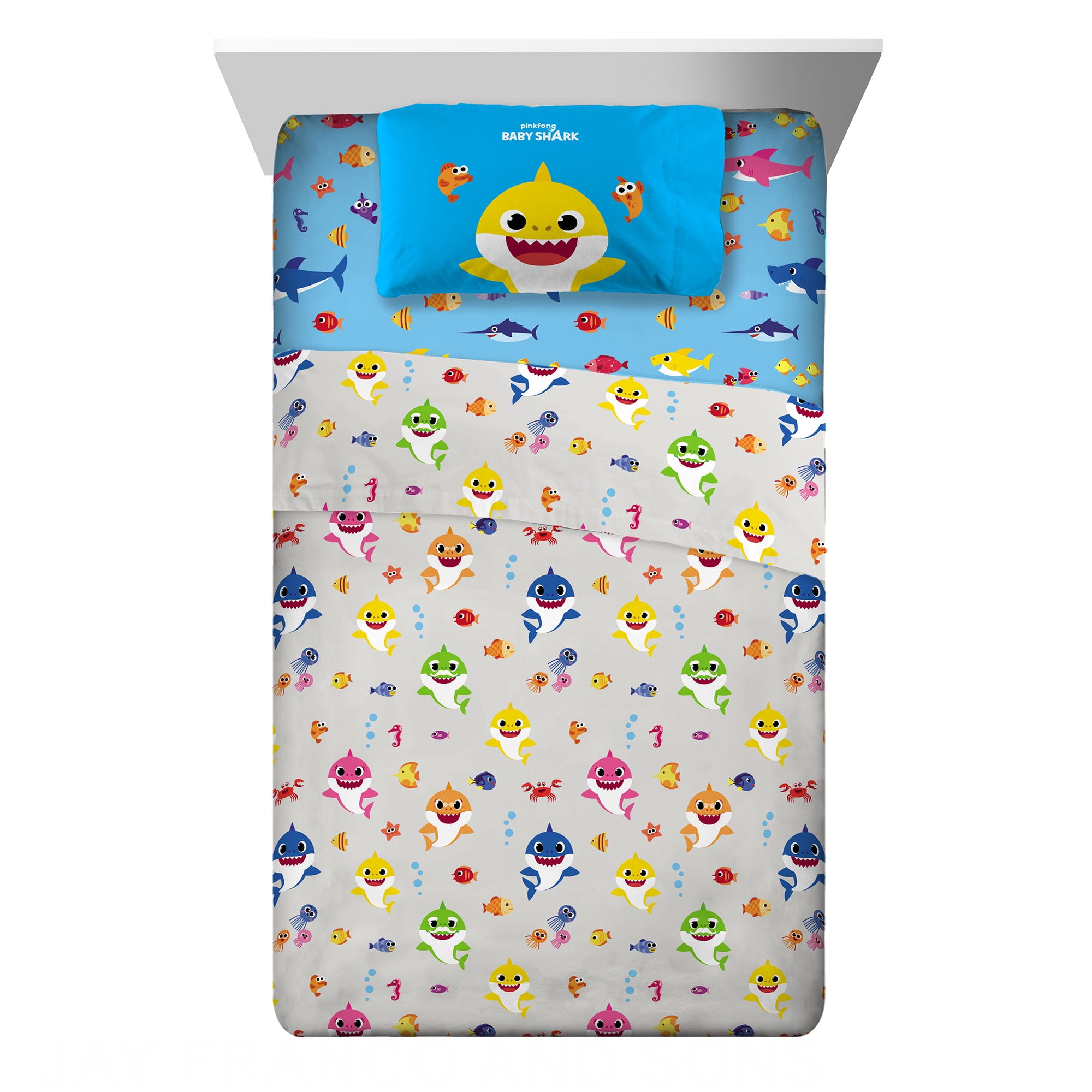 Baby Shark Kids Full Sheet Set, Blue and White, Nickelodeon