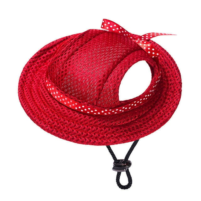 Jinswick Princess Pet Cap Round Brim Dog Visor Hat Summer Outdoor Dog Breathable Sun Protection Cap Multicolor Dogs ,Red