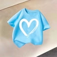 thumbnail image 2 of ZACPNCV Girls Graphic T-Shirts Short Sleeve Crewneck Cute Tees Cute Heart Print Summer Tops for Kids C-Blue, 2 of 5