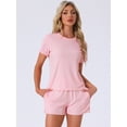 thumbnail image 2 of DARING DIVA Ribbed Knit Pajama Set Soft Short Sleeve Top M Pink, 2 of 7