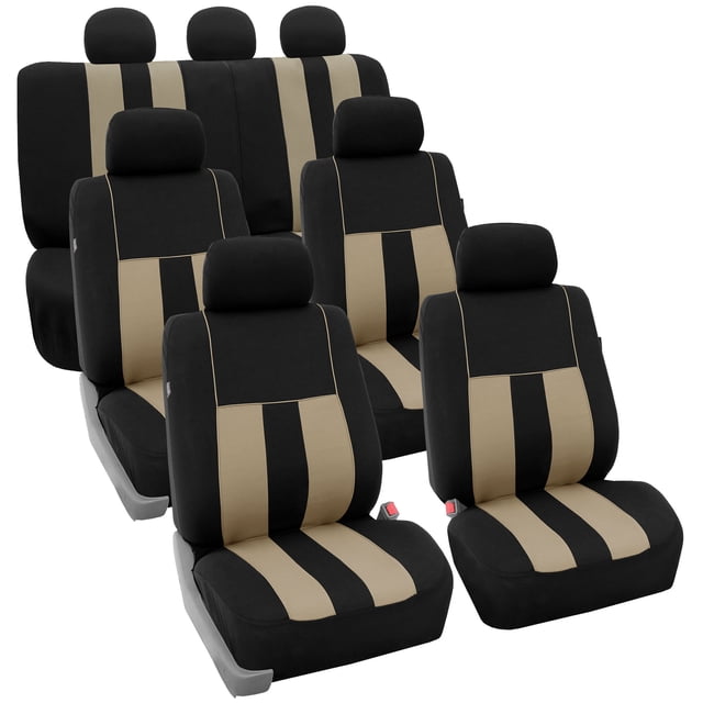 FH Group Universal Fit Seat Covers for SUV, Sedan, Van , Airbag Compatible, Split Bench Rear Seat - 7 Seaters Beige