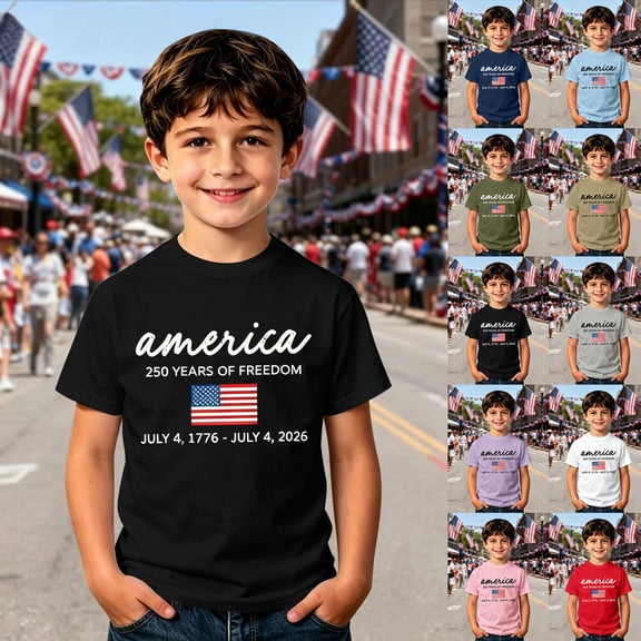 Bainana Boys' American Flag Tee Shirts Short Sleeve Graphic Tops Kids Crew Neck 250 Years Of Freedom Celebration Tees For 4Th Of July Size 2-3 Years Army Green