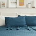 thumbnail image 6 of Sleep Zone Striped Cooling Twin Sheets Set for Kids - Fitted Flat Sheet & Pillowcase Sets 3 Piece - Super Soft Stripe Bed Sheet, Easy Care, Deep Pocket (Teal, Twin), 6 of 7
