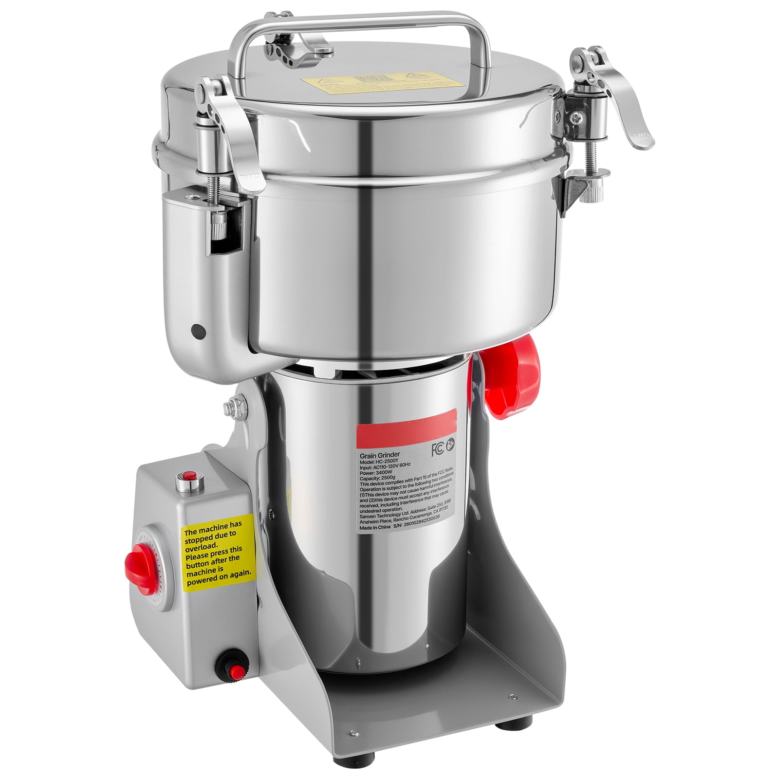 KFFKFF 2500g Electric Grain Mill Grinder, 3400W 32000RPM High-Speed Machine for Grinding Dried Grains, Coffee Beans, Spices, and Nuts, Stainless Steel Pulverizer with 270° Swing Design