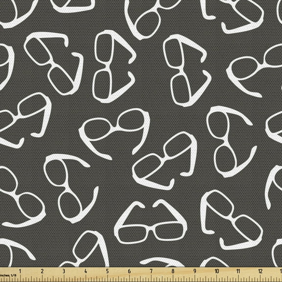 Sunglasses Fabric by the Yard, Continuing Repeated Print of Shades Scattered Randomly in Monochrome, Upholstery Fabric for Dining Chairs Home Decor Accents, 10 Yards, Charcoal Grey White by Ambesonne