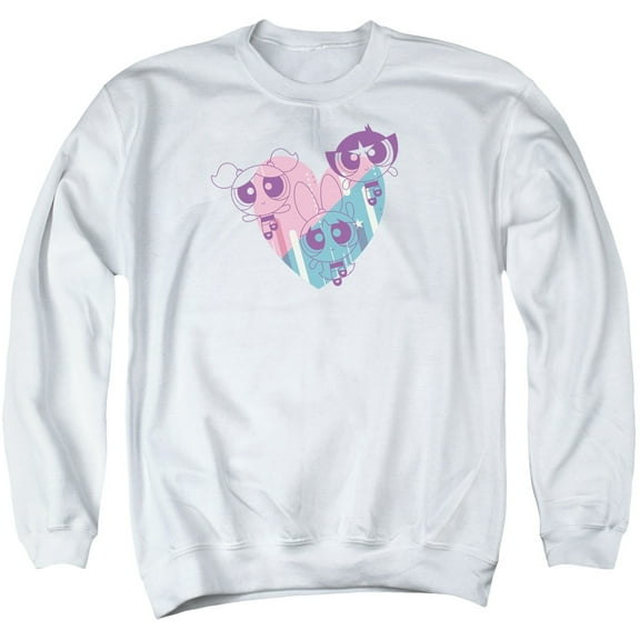 Powerpuff Girls Powerpuff Heart Adult Crewneck Sweatshirt White