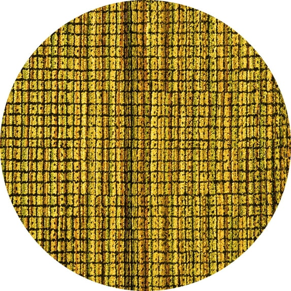 Ahgly Company Machine Washable Indoor Round Abstract Yellow Modern Area Rugs, 5' Round