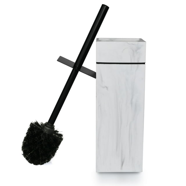Indecor Home - Juego de escobilla y soporte para inodoro de resina con diseño de línea negra, elegante herramienta de limpieza de baño con cerdas duraderas, compacta y funcional