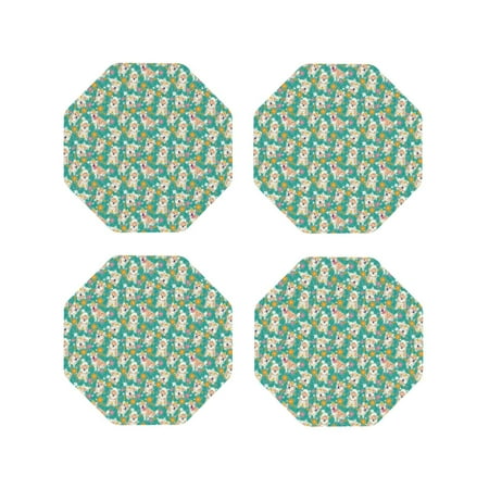 

Fuzoiu SHIBA WITH FLORAL Print Leather Coasters Set Drink Coasters Set of 4 for Tabletop Protection Durable PVC Coasters Home Décor and Housewarming Gift-Octagon