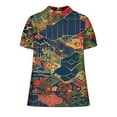 thumbnail image 4 of JTZGDY Plus Size Women Linen Shirts Dressy Casual Floral Printed Summer Short Sleeve Oversized Lapel Collared Round Neck Graphic T-Shirts Top Loose Fit Business Work Tunic Blouse Multicolor#12 XL, 4 of 7