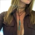 thumbnail image 3 of Bohemian Style Leather Sweater Chain Necklace for Women Turquoise Stone Pendant Long Necklace Boho Jewelry Gift, 3 of 15
