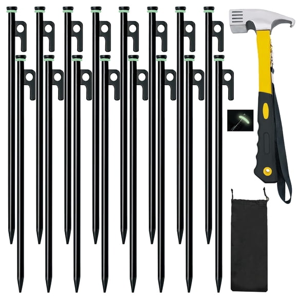 Set de Estacas para Tienda Tialero 16 unidades de 40 cm con Martillo y Bolsa de Almacenamiento