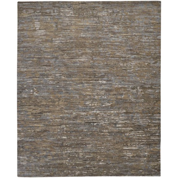 2' X 3' Brown And Gray Wool Abstract Hand Knotted Area Rug
