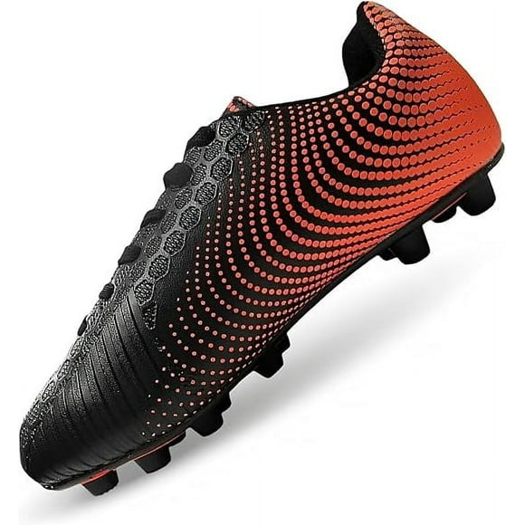 Vizari Stealth Crampons de Soccer pour Jeunes – Chaussures d'Extérieur pour Terrain Ferme pour Garçons et Filles, Légères et Durables,Noir/orange,9.5