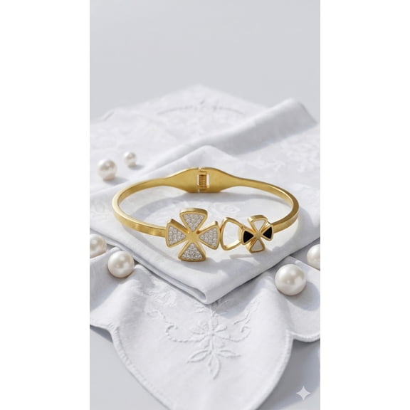 Dual Flower Design Hinged Bangle Bracelet for Women Elegant Crystal Detail Stylish Daily Wear Jewelry Gift for Special Occasions