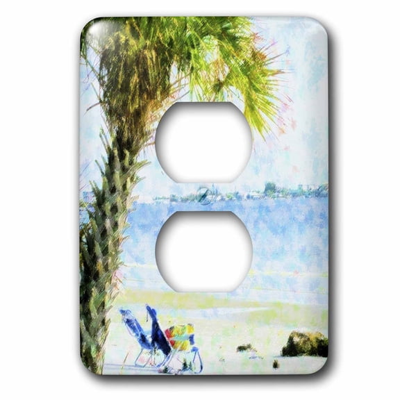 3dRose, Blue Green Palm On Sanibel Beach, 2 plug outlet cover