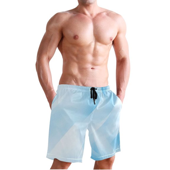 Dailycode Men's Quick Dry Swim Trunks Beach Shorts Casual Summer Board Shorts with Pockets, Blue White Abstract Geometric Lines
