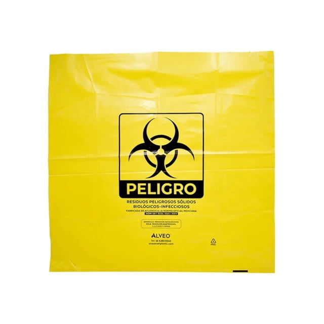 BOLSA RPBI PARA RESIDUOS PELIGROSOS BIOLOGICOS-INFECCIOSOS AMARILLA IXION 50X60 PAQ 100 PZAS