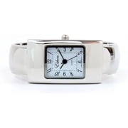 Women’s Silver Tone Rectangle Case Easy-to-Read Small Watch with Bangle Cuff