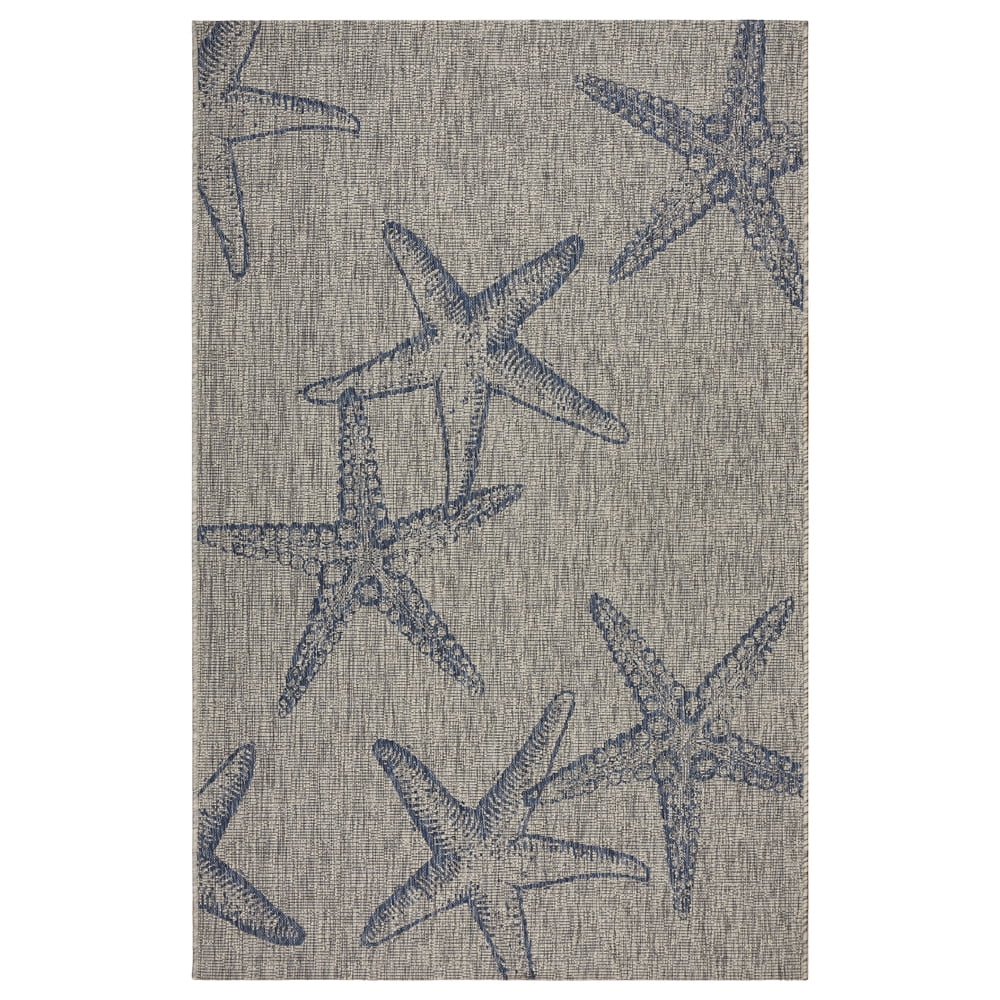 LR Home Coastal Starfish Indoor/Outdoor Area Rug, Gray / Blue, 7' 9" x
