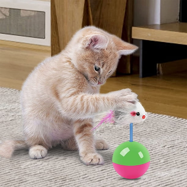 Fiudx Juguete para Gatos con Forma de Ratón con Plumas de Colores, Juguete Interactivo de Autoentretenimiento, Estimulación Multimaterial Atractiva, Entrenamiento Divertido, Perfecto para Amigos Feli