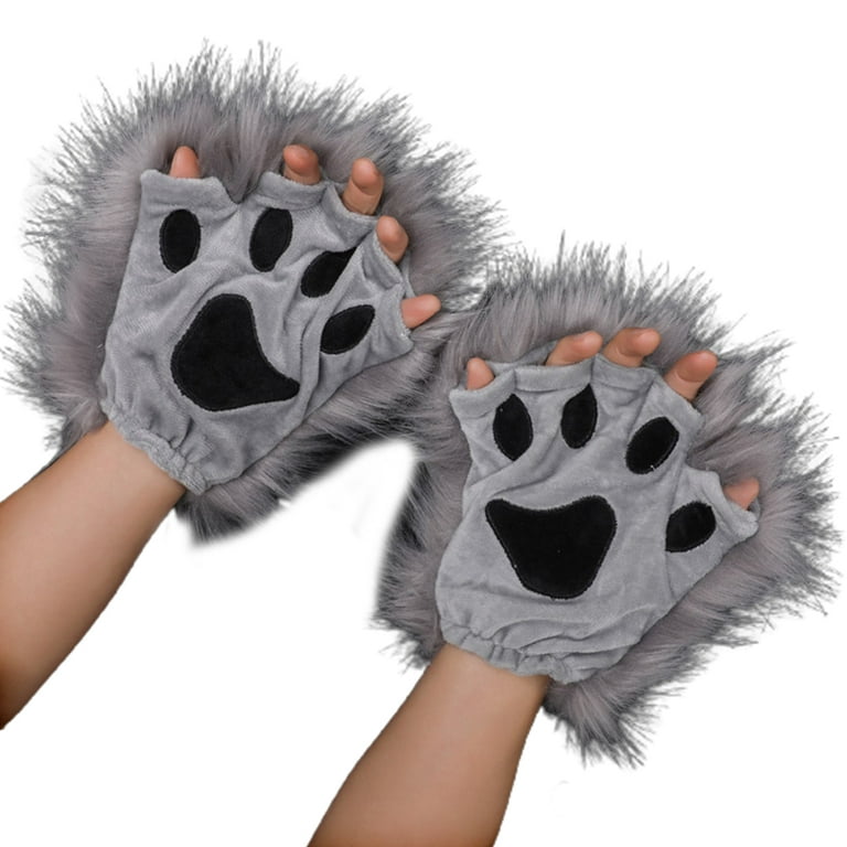 1 Pair Furry Paw Gloves for Cat Girls Cosplay Accessory Kawaii Plush Wolf Paws  Fingerless Winter Gloves for Anime Cospla 
