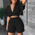 thumbnail image 3 of Woman Summer Outfits 2 Piece Set for Women Clothing Set Female V-Neck Short Sleeve Tops Pants Sets Long Pant Style S_287 Women's Tracksuits Black S, 3 of 9