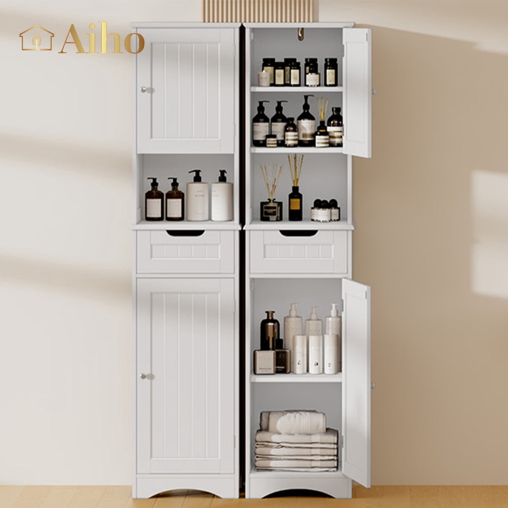 Aiho 67 " Bathroom Storage Cabinet with Adjustable Shelves, Kitchen Pantry with Drawer and Doors for Bathroom, Freestanding - Brown