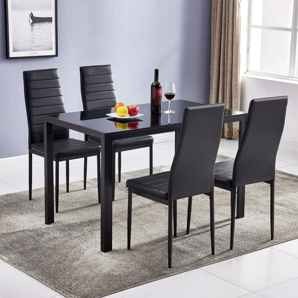Amazon Com 5 Piece Dining Table Set W 4 Chairs Glass Metal