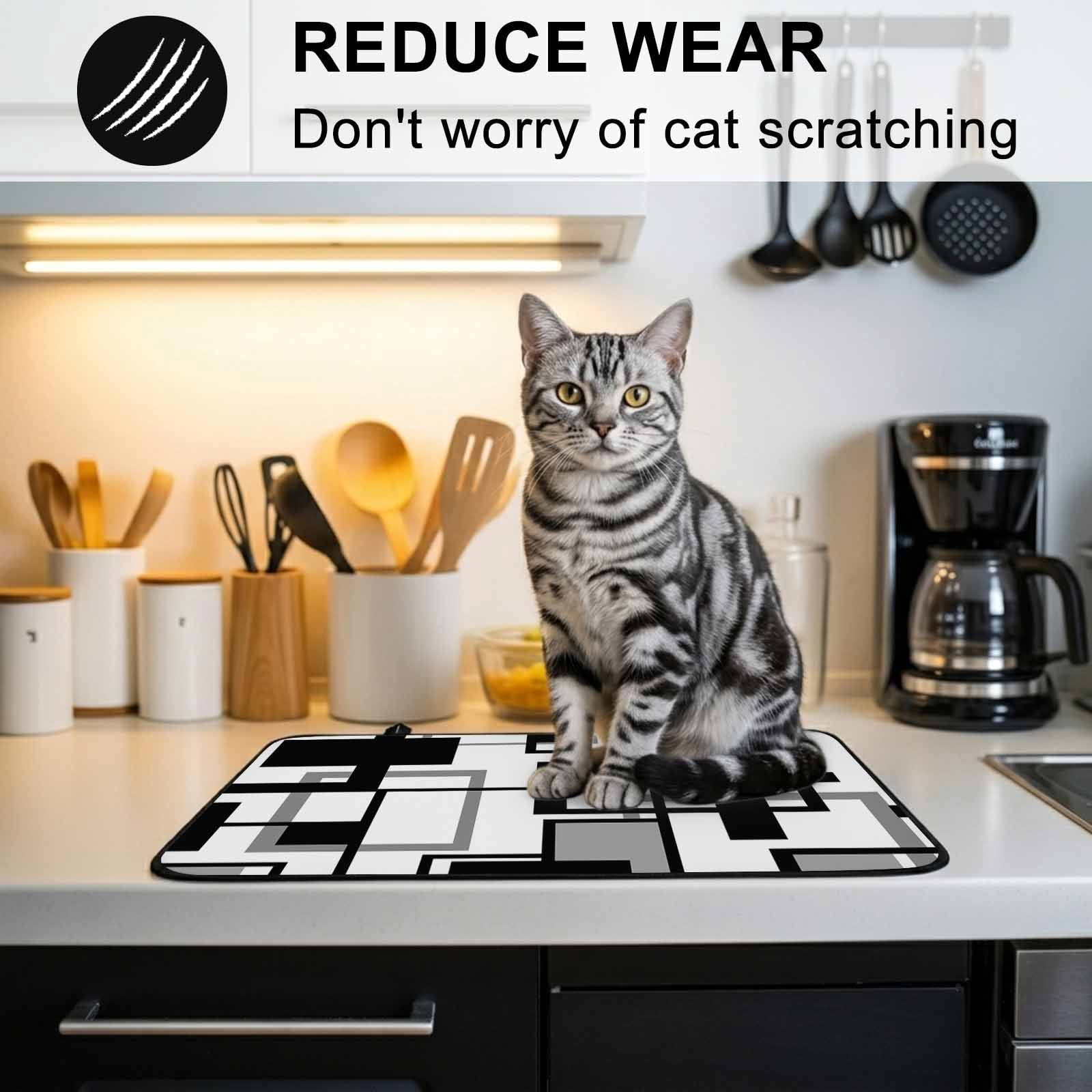 Black Grey Geometric Stove Top Cover for Electric Stove, Heat-proof & Non Slip Glass Top Stove Cover Protector, Modern Abstract Art White Kitchen Flat Cooktop Rubber Mat 24x21 Inches