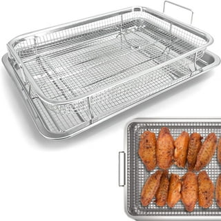 Eyourlife 2 Piece 18/8 Stainless Steel Air Fryer Basket for Oven, 12.8 x  9.6 Inch Crisper Tray and Basket for Oven, Oven Air Fry Mesh Basket Set,  Air