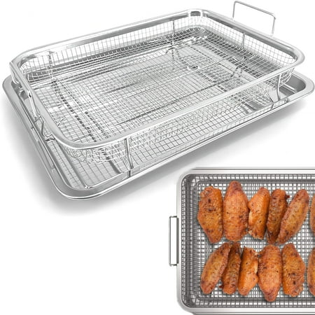 

Air Fryer Basket for Oven - Stainless Steel Baking Sheet with Wire Rack Nonstick Crisper Tray Air Fry Crispy Grill Pan Set for Fries/Bacon/Chicken Cooking Baking Cooling (12.8 x 9.6 Inch)