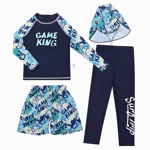 Gubotare Boys Bathing Suits Baby-Boys Toddler Long Sleeved Rashguard Swim Bathing Suit Set 15T 16T,Blue