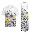thumbnail image 5 of Uorisanigo White Polynesian Matching Couple Outfits Button-Down Shirt for Men Fashion Hawaiian Tops Workwear and Womens Sleeveless Dress with Split Beach Vacation Sundress, 5 of 8