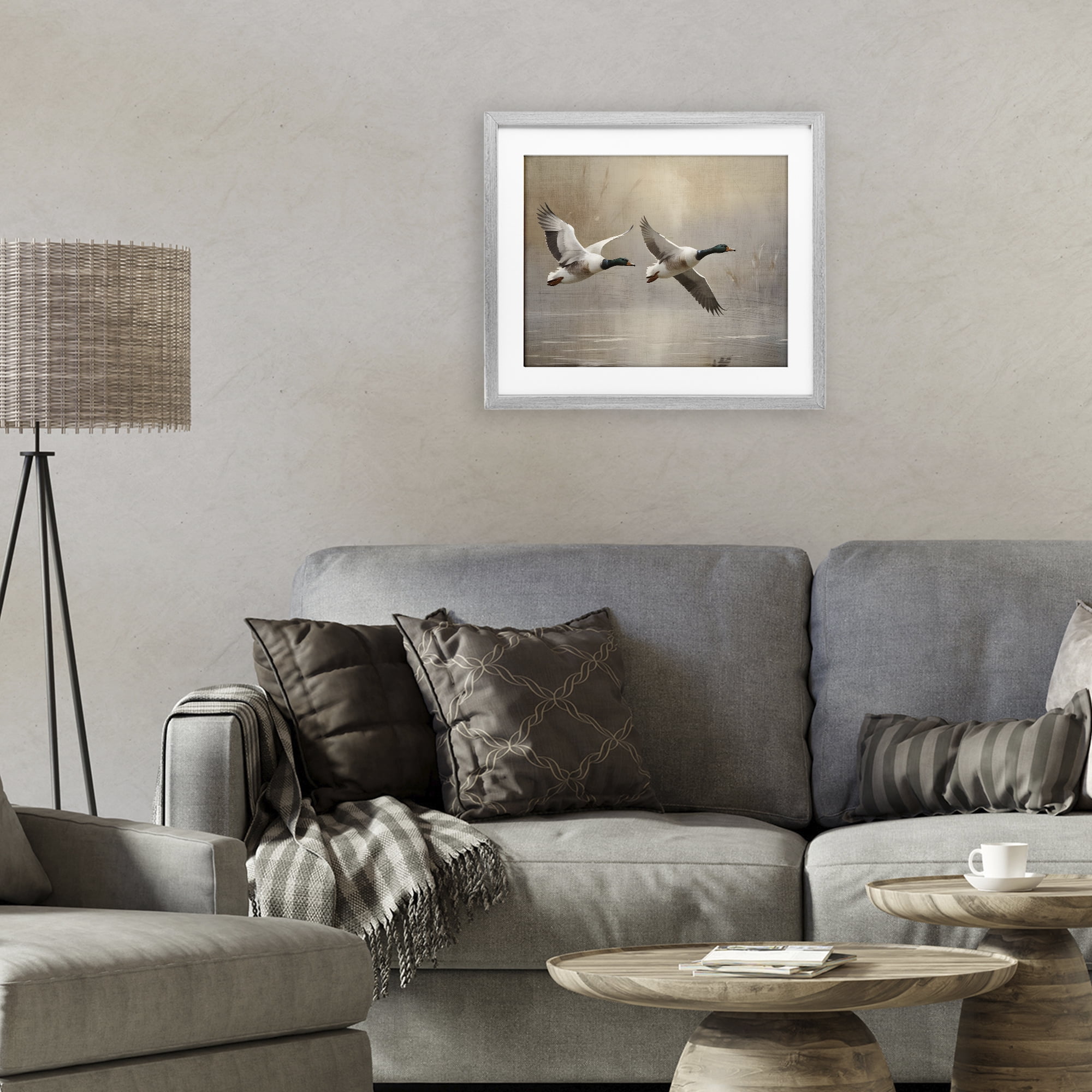 Stupell Industries Mallard Ducks over Pond Gray Framed Print Under Glass, design by Susan Arnot