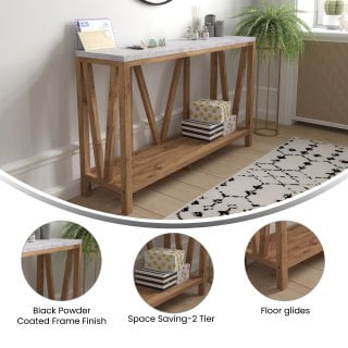 Emma + Oliver Modern Farmhouse Entryway Console Accent Table in Warm Oak with Faux Concrete Finished Wood Top