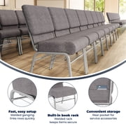 Flash Furniture 21W Church Chair in Gray Fabric with Book Rack - Silver Vein Frame