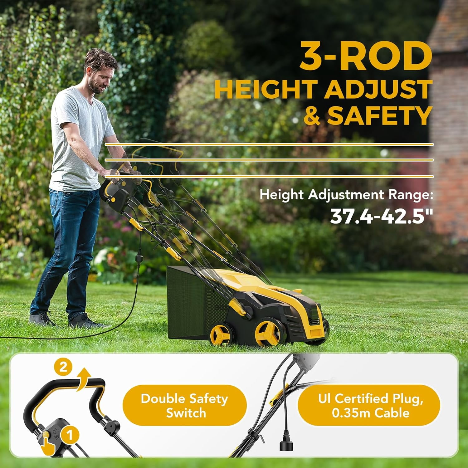 2026 Upgraded EVEAGE 16-Inch 15 Amp Electric Dethatcher & Scarifier, 5-Position Depth Adjustment, 14.5gal Collection Bag, Increases Lawn Health, EDS16S