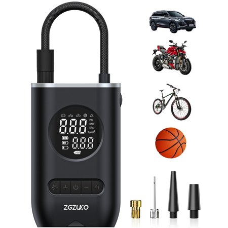 Tire Inflator Portable Air Compressor - ZGZUXO 150PSI Cordless Air Pump for Car Tires with Pressure Gauge LED Light, Electric Bike Tire Pump for Car Motorcycle Bicycle Ball, Auto Shut-Off C105