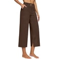 thumbnail image 5 of MHOSTAFH Women's Cotton Linen Wide Leg Capris High Waisted Front Zipper Button Cropped Trousers Summer Casual Office Capri Pants, 5 of 6