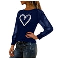 thumbnail image 4 of Valentines Shirts for Women Mesh Sequin Long Sleeve Love Heart Print Graphic T-Shirts Shiny Crewneck Pullover Tops (M, Navy), 4 of 7