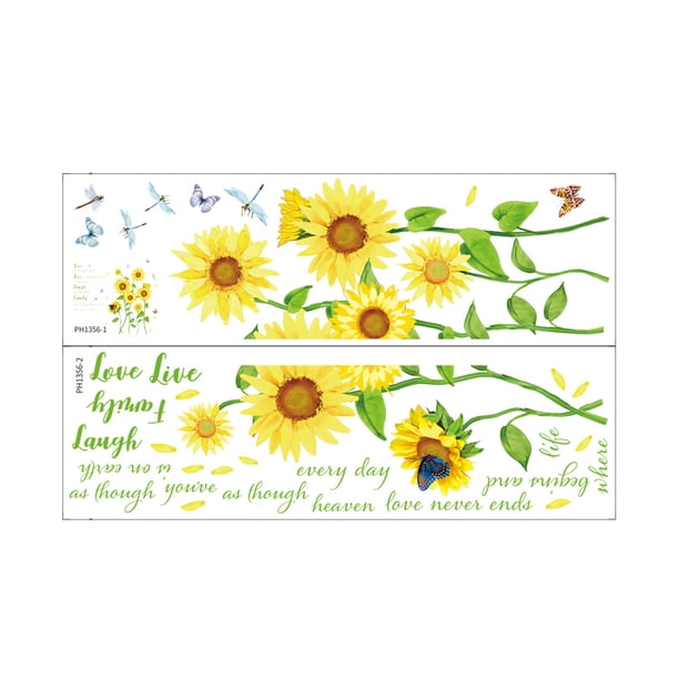 Advancent 2 uds pegatina de pared girasoles mariposas dibujos animados conveniente cartel usable Simple operación calcomanías Decoración Decoración del hogar