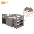 thumbnail image 2 of Gray Twin Low Study Loft Bed with Cabinet and Rolling Portable Desk, 2 of 8