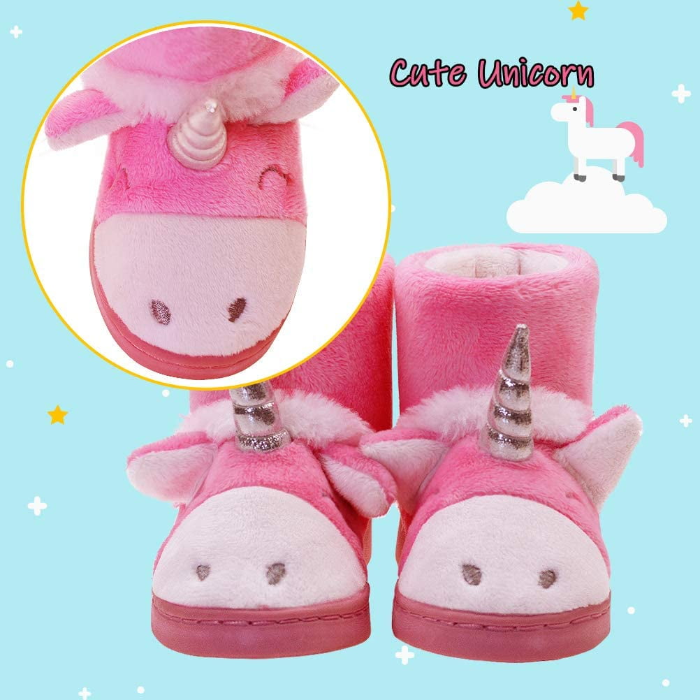 FFIY Girls Unicorn Bootie Slippers Warm Plush Comfy Bedroom Slippers Boots Toddler Little Kid