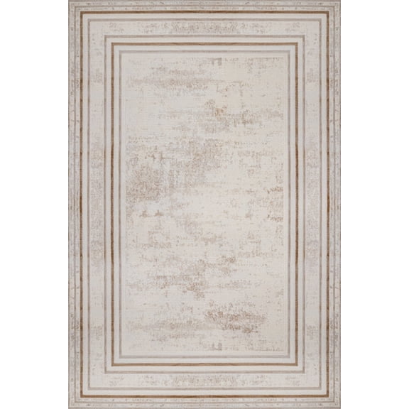 Beige Framed Area Rugs for Living Room Washable Rugs Boho Moroccan Area Rug Soft Neutral Geometric Bohemian Carpet Distressed Indoor Rug for Bedroom Dining Room Office Foldable Nonslip Rug