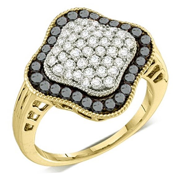 Dazzlingrock Collection 1.00 Carat (ctw) 10k Round White & Black Diamond Ladies Bridal Fashion Right Hand Ring 1 CT, Yellow Gold