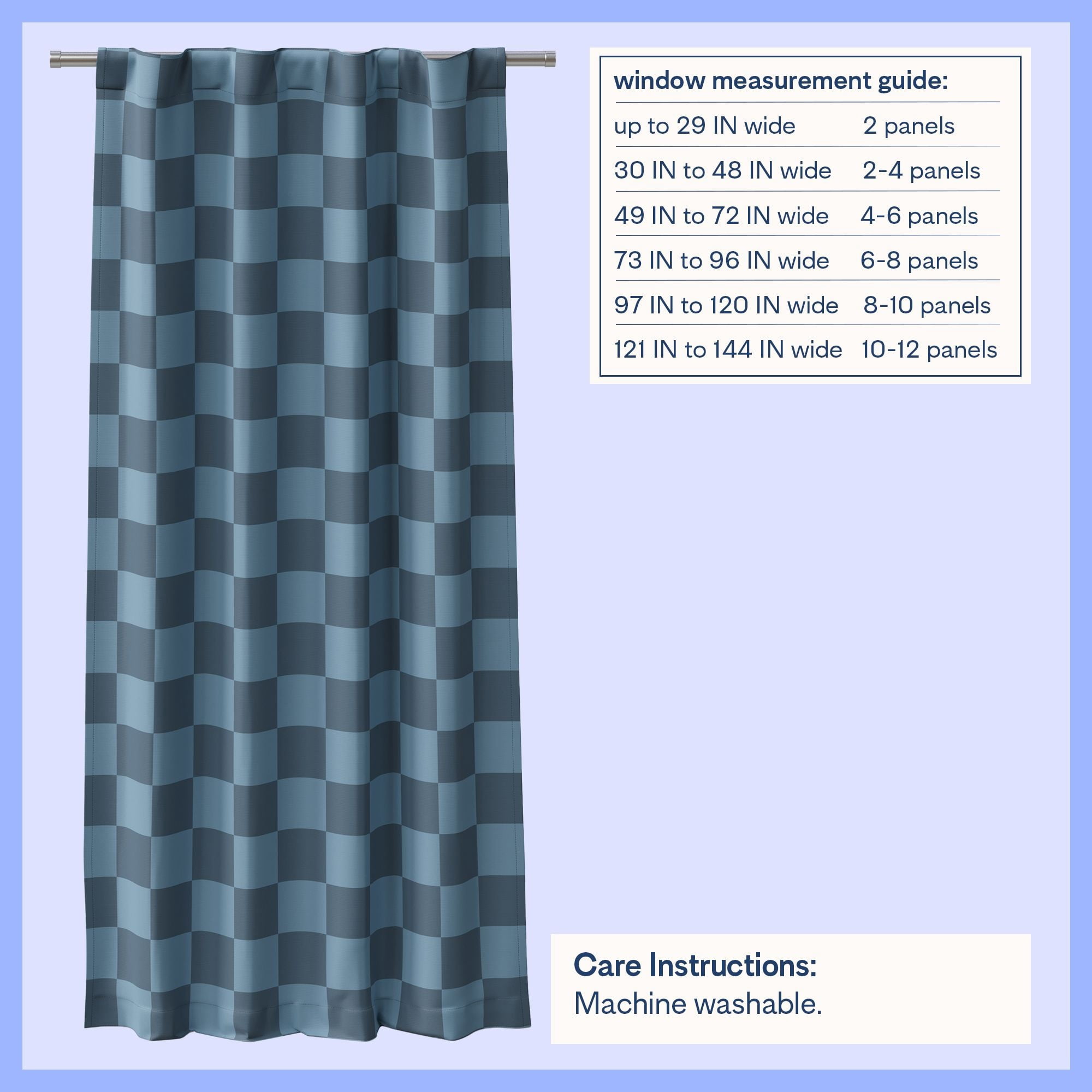 Mainstays Kids Navy Blue Check Printed Blackout Rod Pocket with Back Tabs Single Curtain Panel, Set of 1, 38" W x 63" L