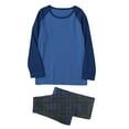 thumbnail image 6 of Feancey Pajama Sets for Men Raglan Long Sleeve Shirt Plaid Bottoms Loungewear Set Color Block Casual Loose Sleepwear 2 Piece Blue XL, 6 of 8