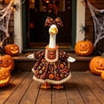 thumbnail image 4 of Halloween Porch Goose Outfit Wavy Pumpkin Print Dress with Bow and Lace Trim for Large Goose Festive Decoration, 4 of 5